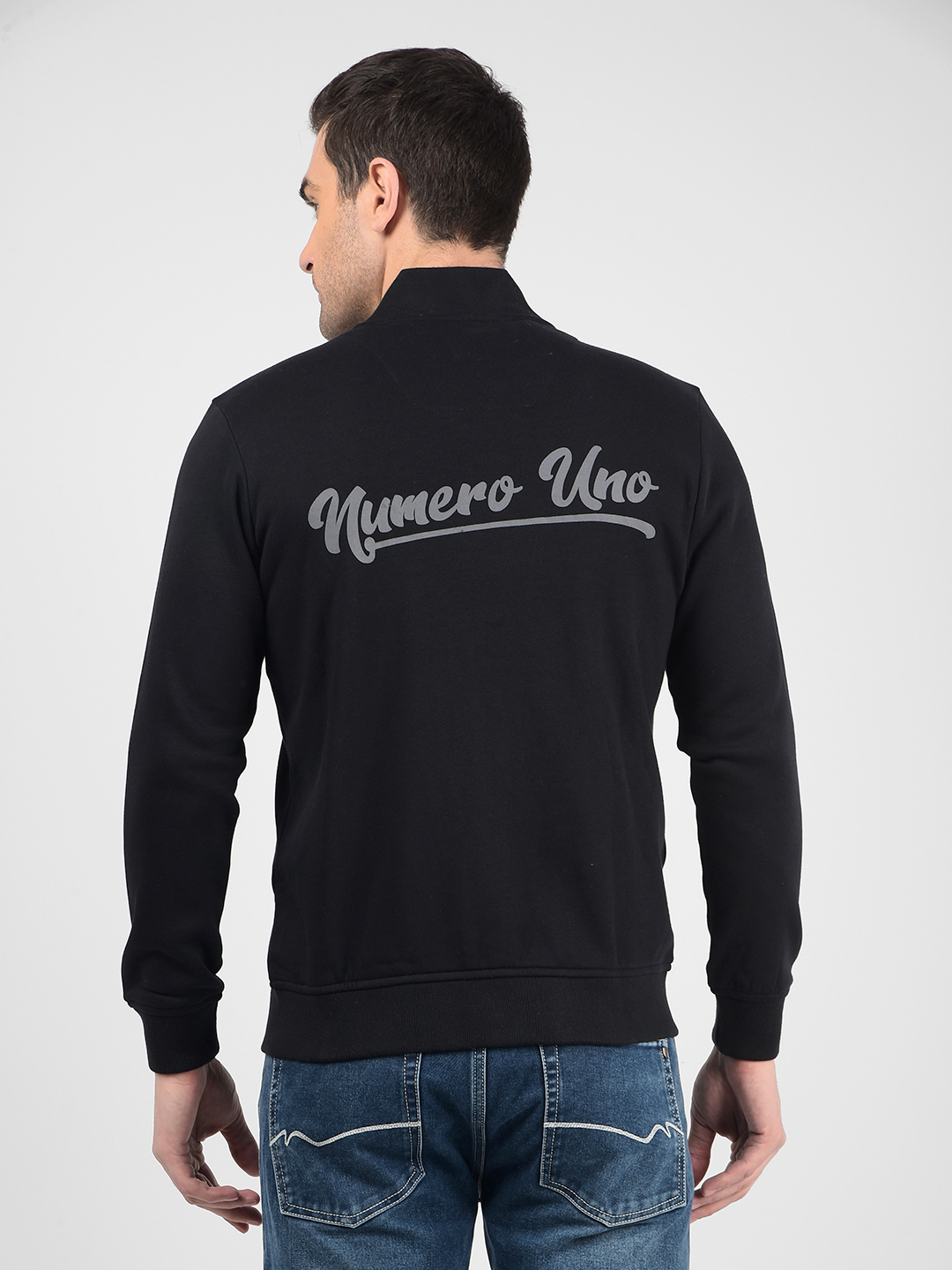 Numero Uno Men Black Mock Neck Regular Fit Sweatshirt